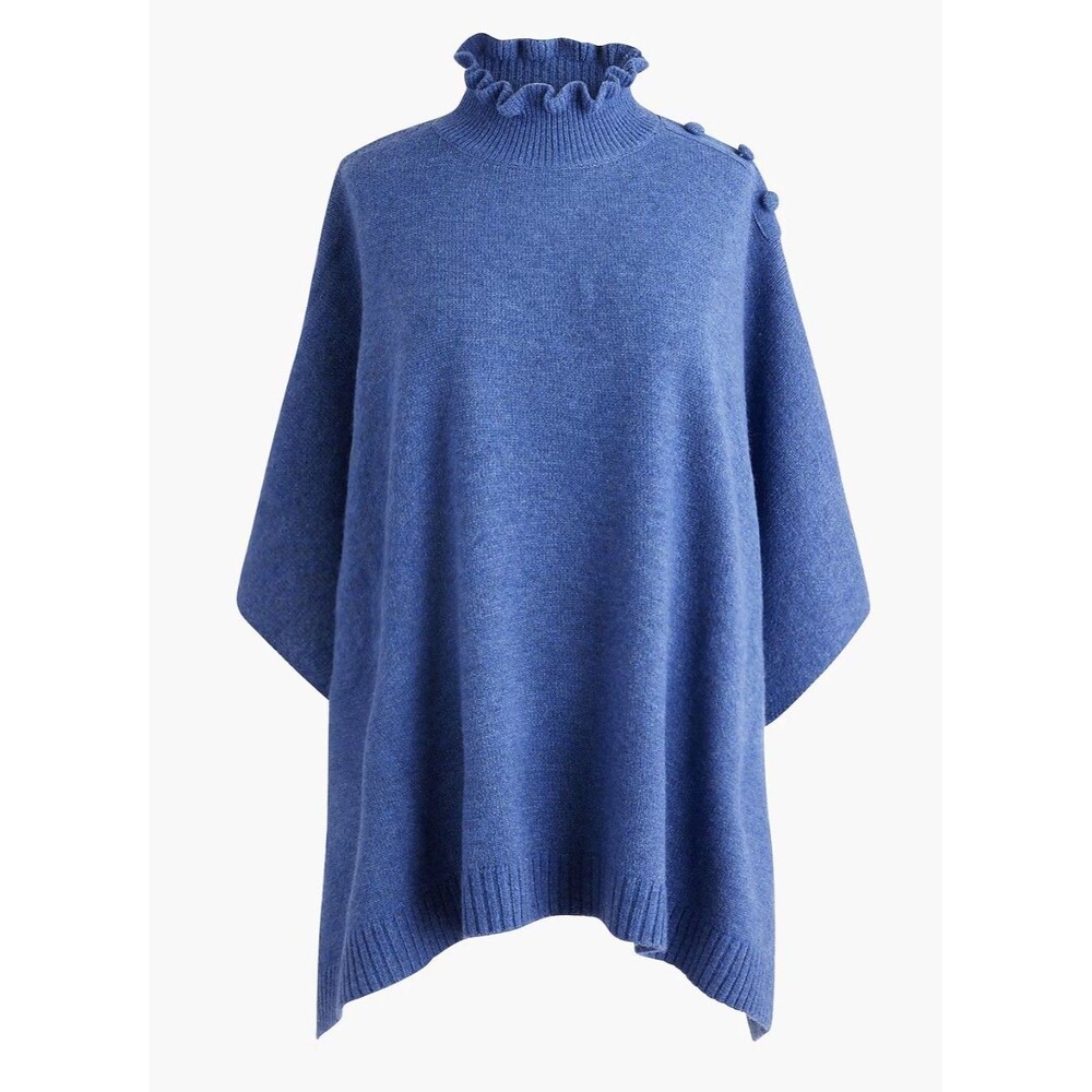 J. CREW Ruffle-Mockneck Poncho Blue One Size NWT